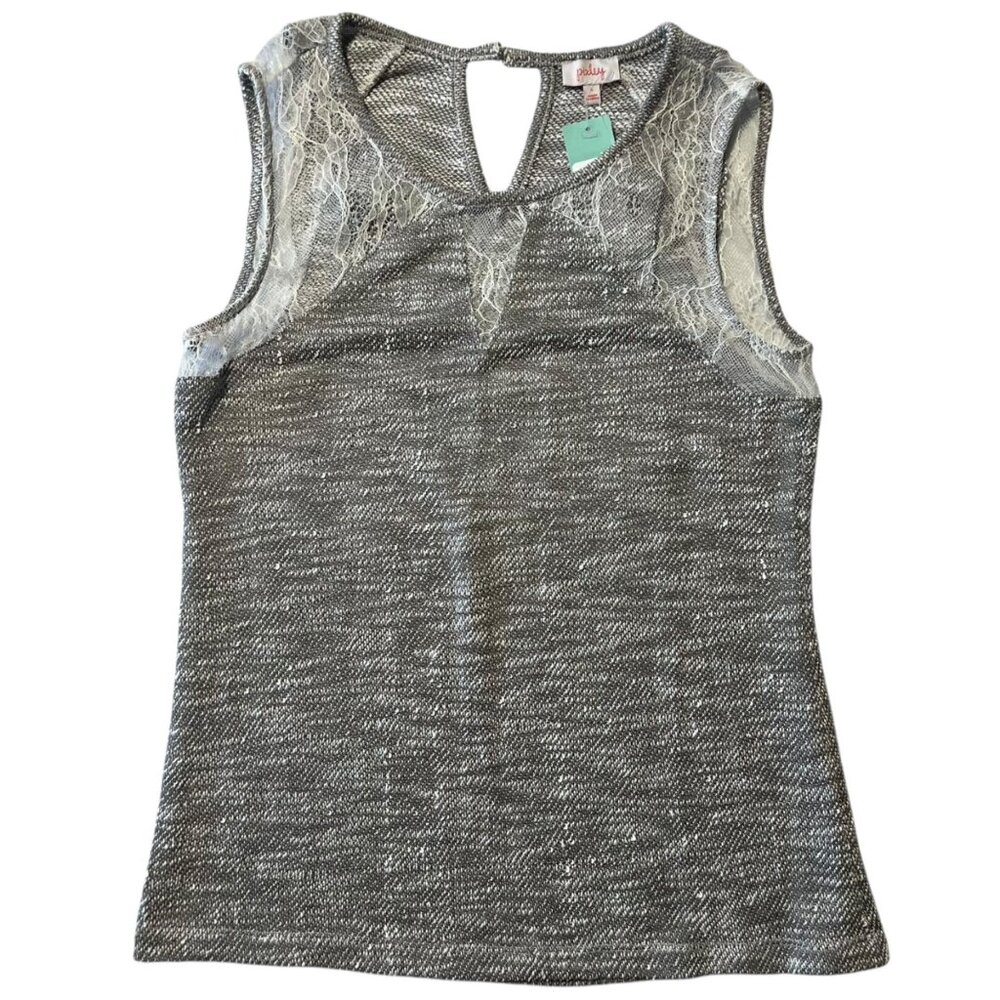 Pixley Womens S Harold Lace Detail Knit Top Light Gray Casual Summer Lightweight